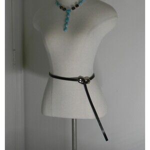 Francesca's Long Dangle Belt Black Gold Thin Size M/L NWT